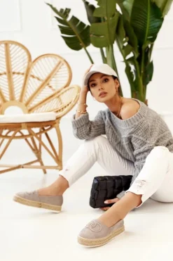 Damskie Boto Damskie Espadryle Na Słomkowej Platformie Szare Febi