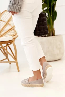 Damskie Boto Damskie Espadryle Na Słomkowej Platformie Szare Febi