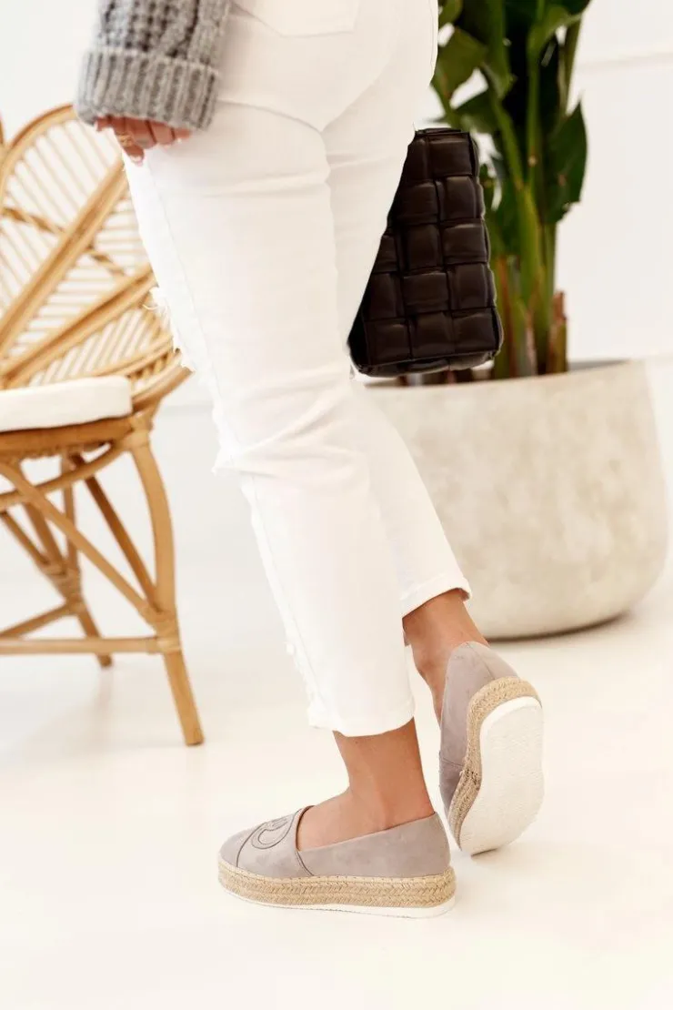 Damskie Boto Damskie Espadryle Na Słomkowej Platformie Szare Febi