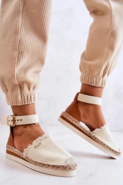 Online Big Star Shoes Damskie Espadryle Na Sprzączkę Big Star JJ274886 Jasnobeżowe