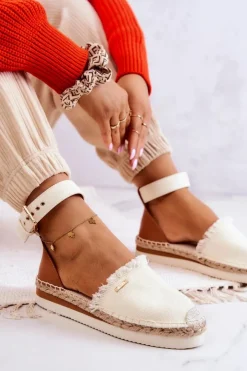 Online Big Star Shoes Damskie Espadryle Na Sprzączkę Big Star JJ274886 Jasnobeżowe