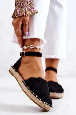 Best Evento Damskie Espadryle Na Sprzączkę Czarne Bonetti