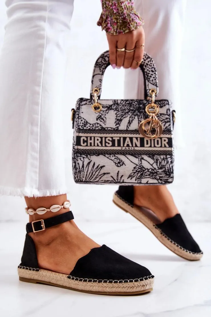 Best Evento Damskie Espadryle Na Sprzączkę Czarne Bonetti