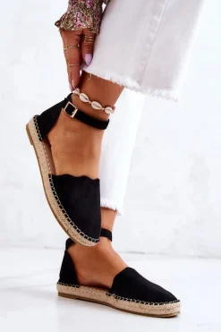 Best Evento Damskie Espadryle Na Sprzączkę Czarne Bonetti