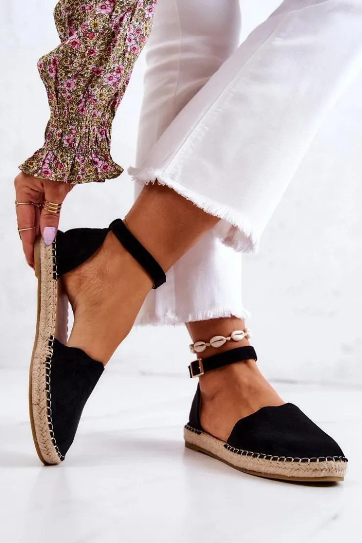 Best Evento Damskie Espadryle Na Sprzączkę Czarne Bonetti