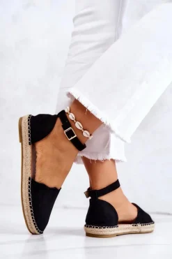 Best Evento Damskie Espadryle Na Sprzączkę Czarne Bonetti