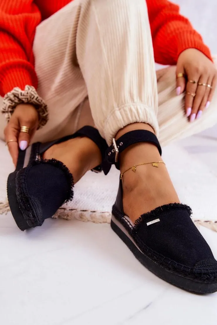 Big Star Shoes Czarne Espadryle*Damskie Espadryle Na Sprzączkę Big Star JJ274888 Czarne