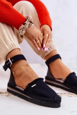 Big Star Shoes Czarne Espadryle*Damskie Espadryle Na Sprzączkę Big Star JJ274888 Czarne