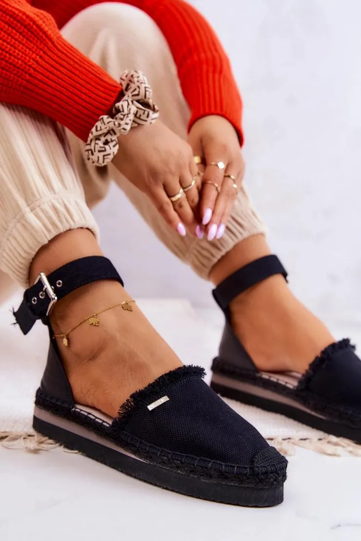 Big Star Shoes Czarne Espadryle*Damskie Espadryle Na Sprzączkę Big Star JJ274888 Czarne