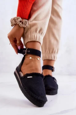 Big Star Shoes Czarne Espadryle*Damskie Espadryle Na Sprzączkę Big Star JJ274888 Czarne