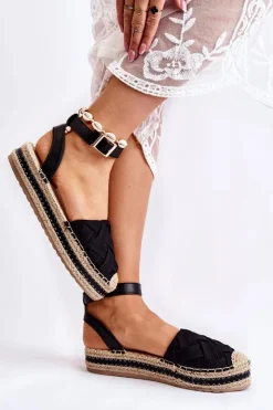 Damskie Boto Damskie Espadryle Sandały Na Platformie Czarne Susane
