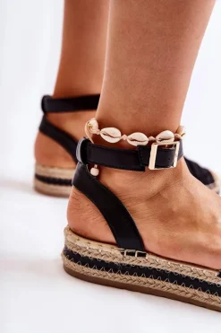 Damskie Boto Damskie Espadryle Sandały Na Platformie Czarne Susane