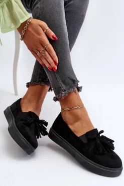 Damskie Boto Damskie Espadryle Z Frędzlami Czarne Elorvia