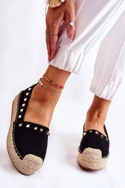 New Boto Damskie Espadryle Z Ćwiekami Czarne Laross