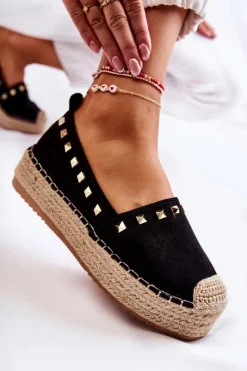 New Boto Damskie Espadryle Z Ćwiekami Czarne Laross