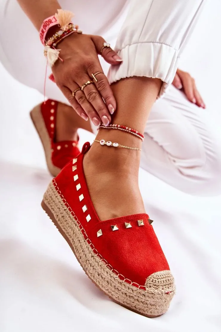 Damskie Boto Damskie Espadryle Z Ćwiekami Czerwone Laross