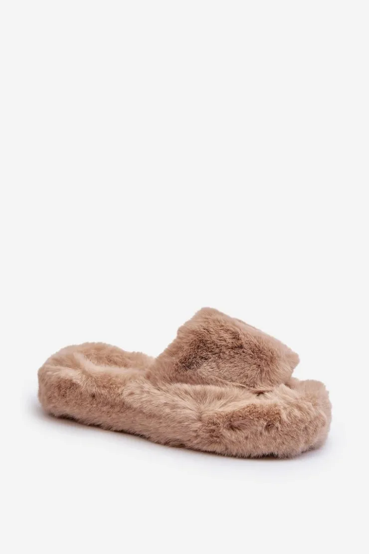 Boto Kapcie Klasyczne|Klapki Z Futerkiem*Damskie Futrzane Kapcie Beżowe Stepia
