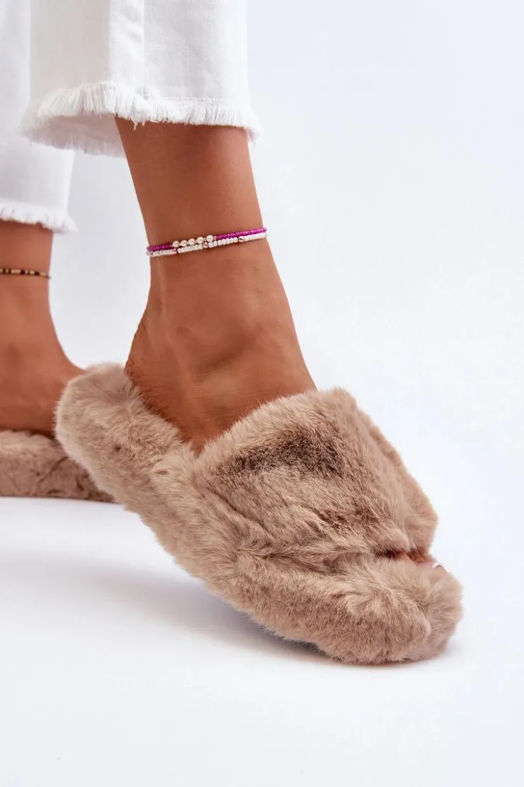 Boto Kapcie Klasyczne|Klapki Z Futerkiem*Damskie Futrzane Kapcie Beżowe Stepia