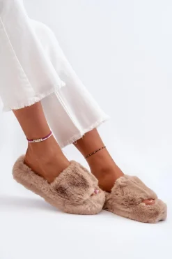 Boto Kapcie Klasyczne|Klapki Z Futerkiem*Damskie Futrzane Kapcie Beżowe Stepia