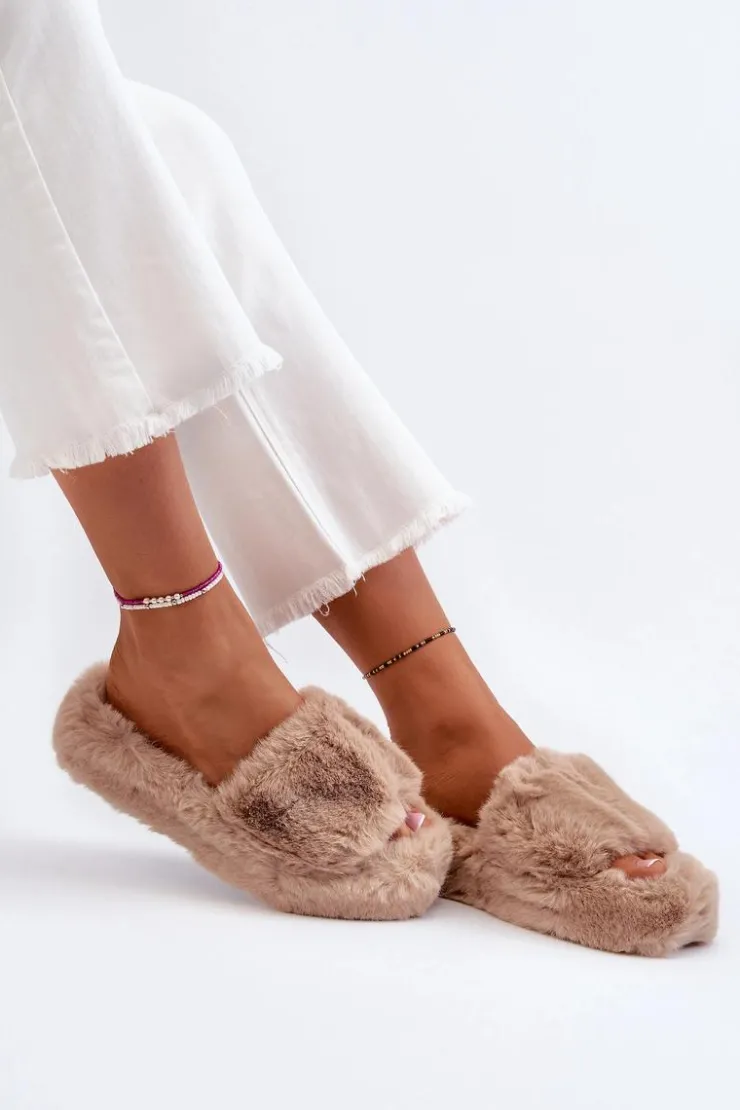 Boto Kapcie Klasyczne|Klapki Z Futerkiem*Damskie Futrzane Kapcie Beżowe Stepia