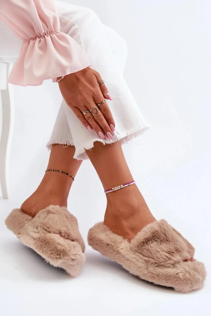 Boto Kapcie Klasyczne|Klapki Z Futerkiem*Damskie Futrzane Kapcie Beżowe Stepia