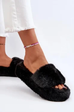Damskie Boto Damskie Futrzane Kapcie Czarne Stepia