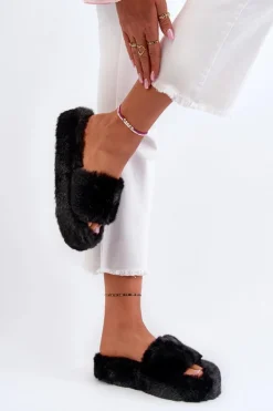 Damskie Boto Damskie Futrzane Kapcie Czarne Stepia