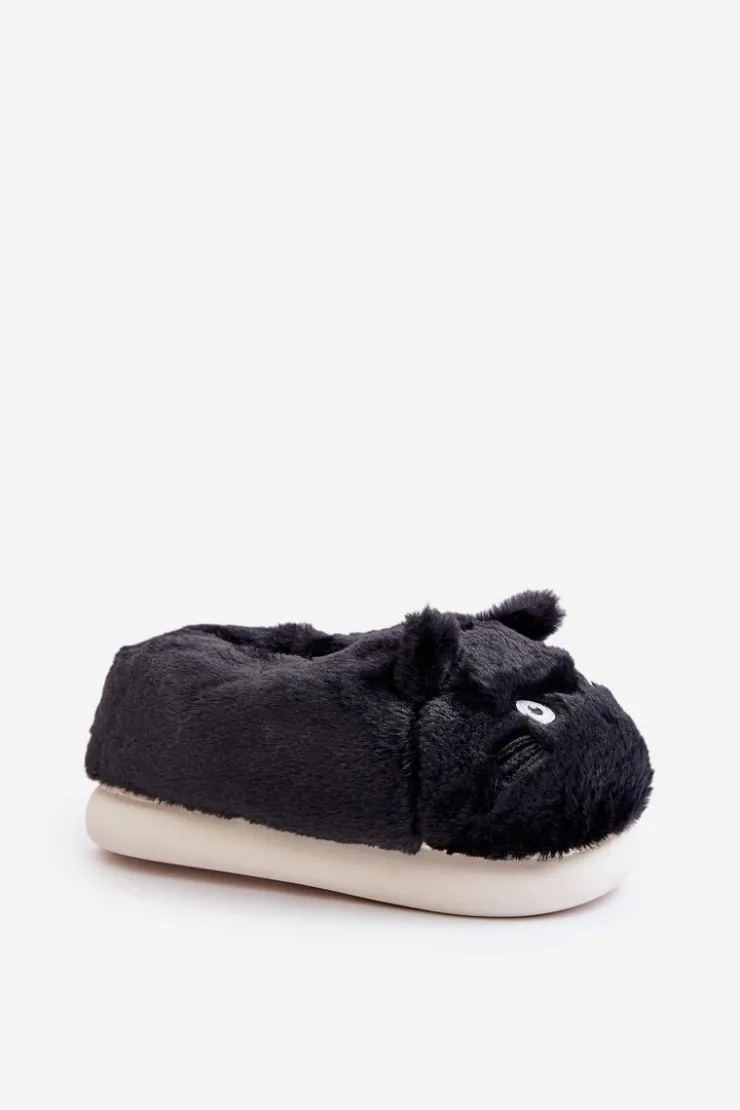 Boto Kapcie Klasyczne*Damskie Futrzane Kapcie Kotki Czarne Iriviane