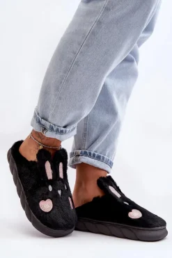 Damskie Boto Damskie Futrzane Kapcie Z Króliczkiem Czarne Naveritte