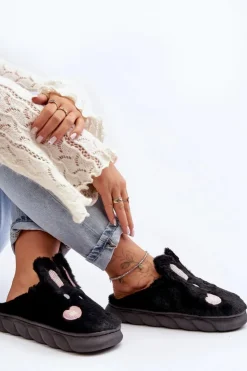 Damskie Boto Damskie Futrzane Kapcie Z Króliczkiem Czarne Naveritte