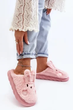 Damskie Boto Damskie Futrzane Kapcie Z Króliczkiem Różowe Naveritte