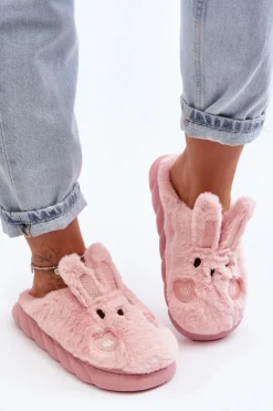 Damskie Boto Damskie Futrzane Kapcie Z Króliczkiem Różowe Naveritte
