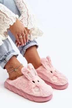 Damskie Boto Damskie Futrzane Kapcie Z Króliczkiem Różowe Naveritte