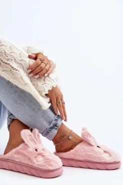 Damskie Boto Damskie Futrzane Kapcie Z Króliczkiem Różowe Naveritte