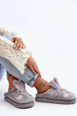 Discount Boto Damskie Futrzane Kapcie Z Króliczkiem Szare Naveritte