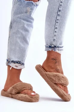 Boto Kapcie Klasyczne|Klapki Z Futerkiem*Damskie Futrzane Klapki Papcie Brązowe Elma