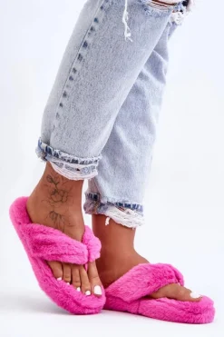 Hot Boto Damskie Futrzane Klapki Papcie Fuksja Elma
