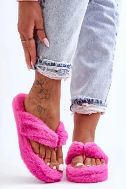 Hot Boto Damskie Futrzane Klapki Papcie Fuksja Elma