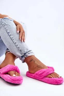 Hot Boto Damskie Futrzane Klapki Papcie Fuksja Elma