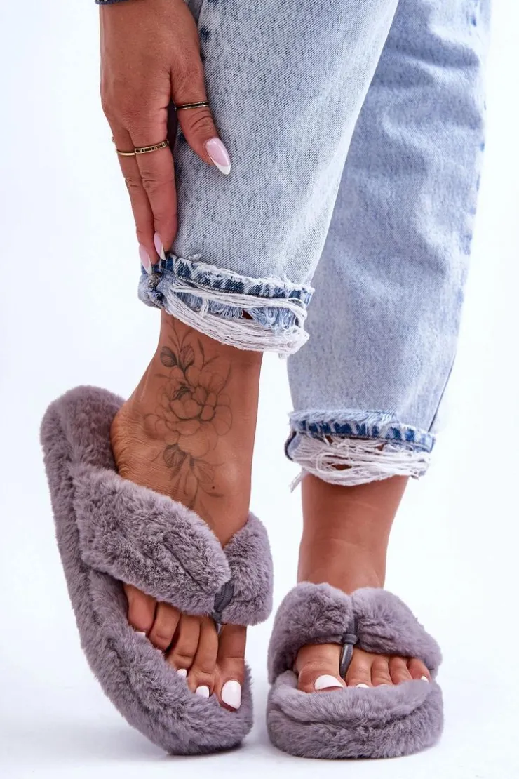 Damskie Boto Damskie Futrzane Klapki Papcie Szare Elma