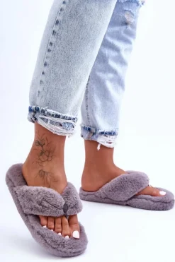 Damskie Boto Damskie Futrzane Klapki Papcie Szare Elma