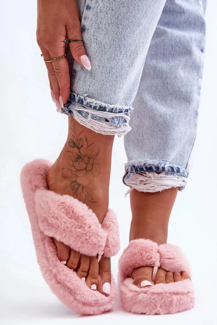 Damskie Boto Damskie Futrzane Klapki Papcie Różowe Elma