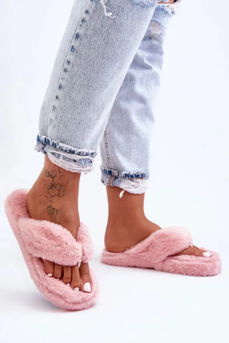 Damskie Boto Damskie Futrzane Klapki Papcie Różowe Elma