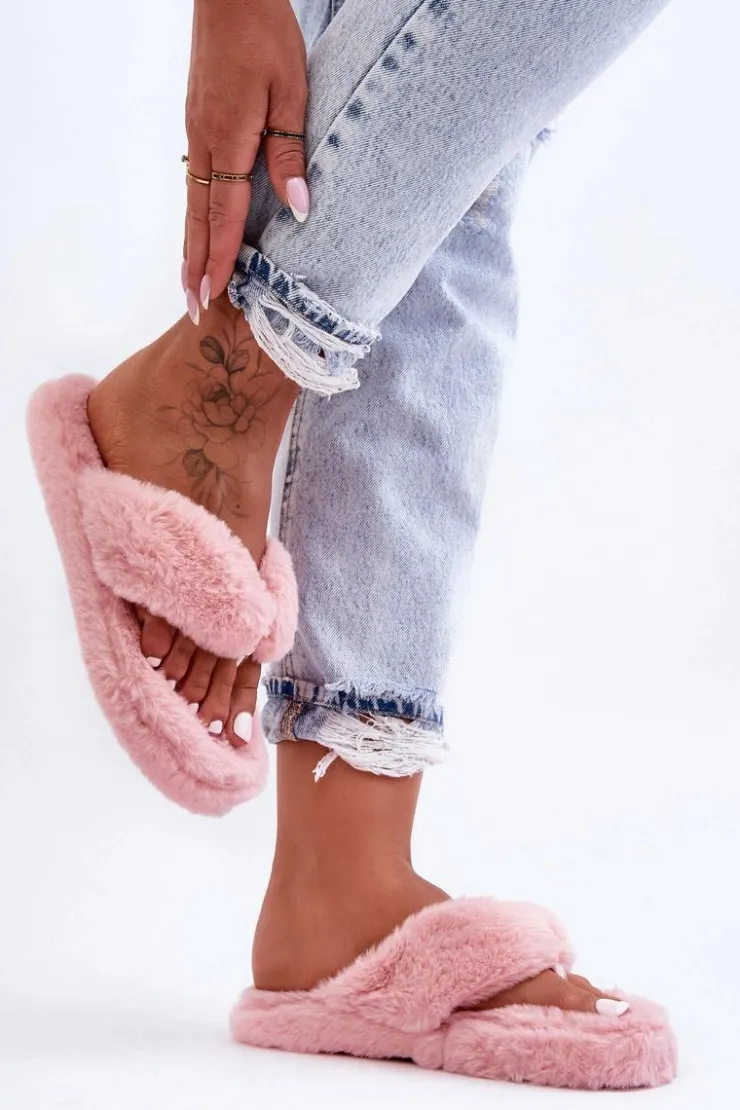 Damskie Boto Damskie Futrzane Klapki Papcie Różowe Elma
