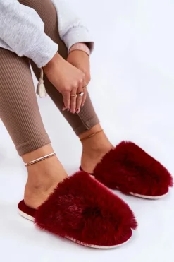 Damskie Boto Damskie Futrzane Papcie Bordowe Sheryl