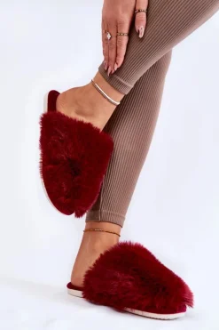 Damskie Boto Damskie Futrzane Papcie Bordowe Sheryl