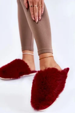 Damskie Boto Damskie Futrzane Papcie Bordowe Sheryl