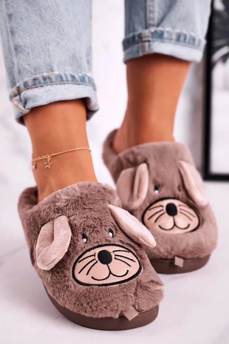 Online Boto Damskie Futrzane Papcie Myszki Beżowe Home Sweet Home