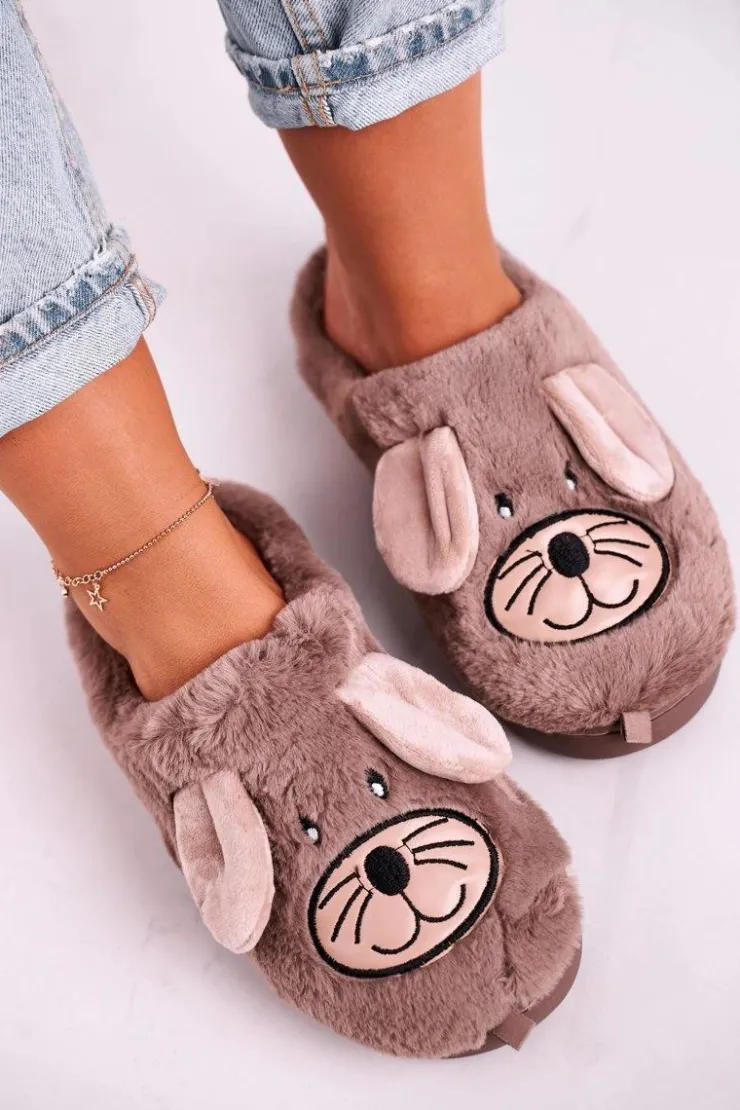 Online Boto Damskie Futrzane Papcie Myszki Beżowe Home Sweet Home