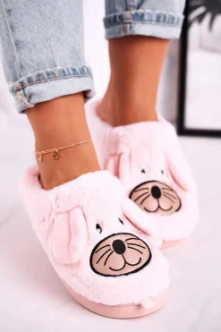 Damskie Boto Damskie Futrzane Papcie Myszki Różowe Home Sweet Home
